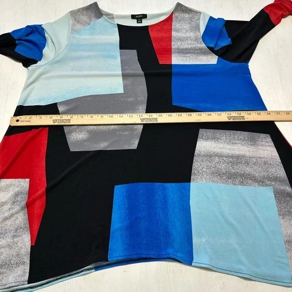 Alfani Women’s 2X High Low Colorblock Blouse Black Blue Red 3/4 Sleeve - Picture 5 of 9